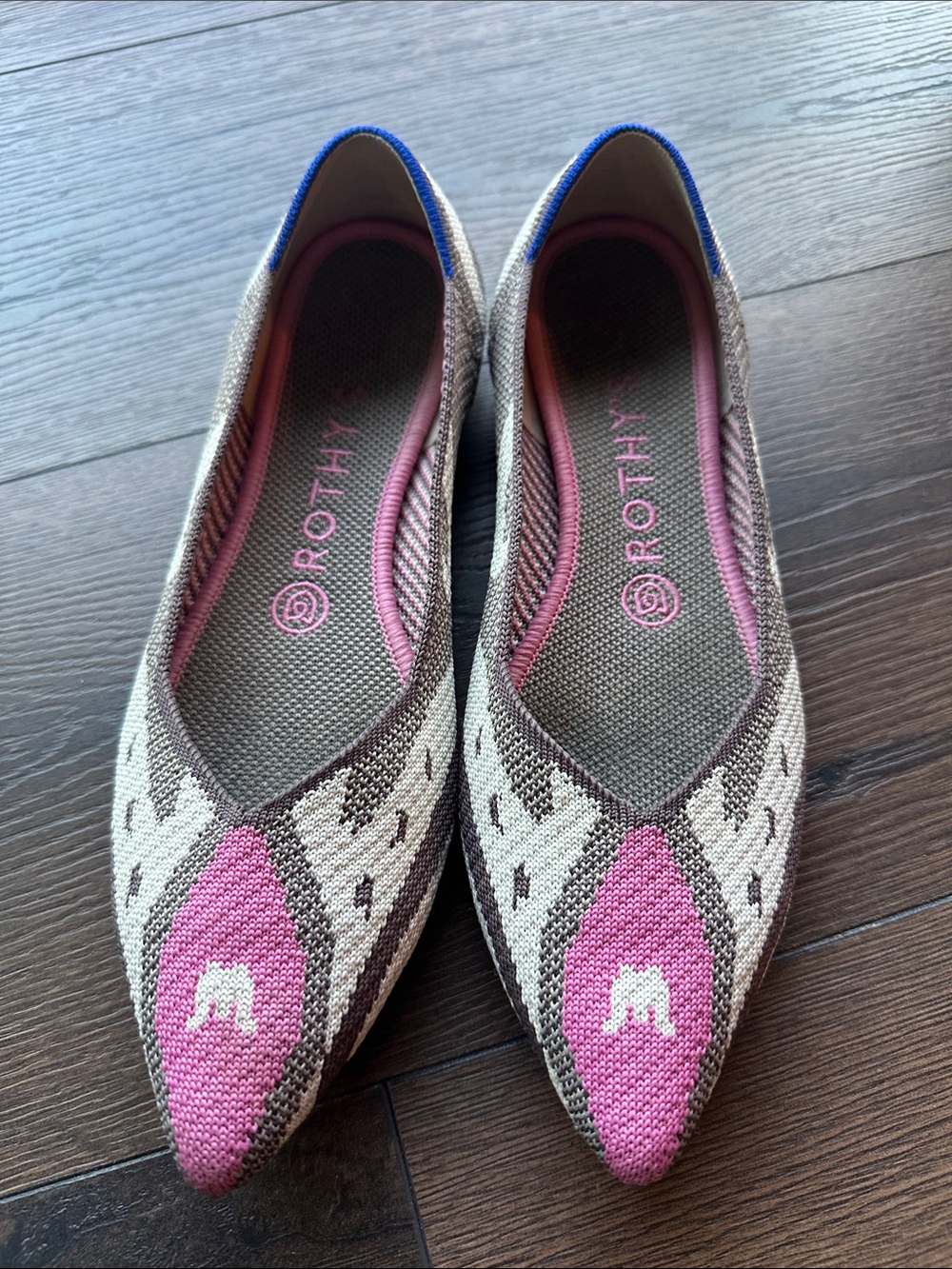Rothy's Pink Brown Cream Pointed Knit Flats